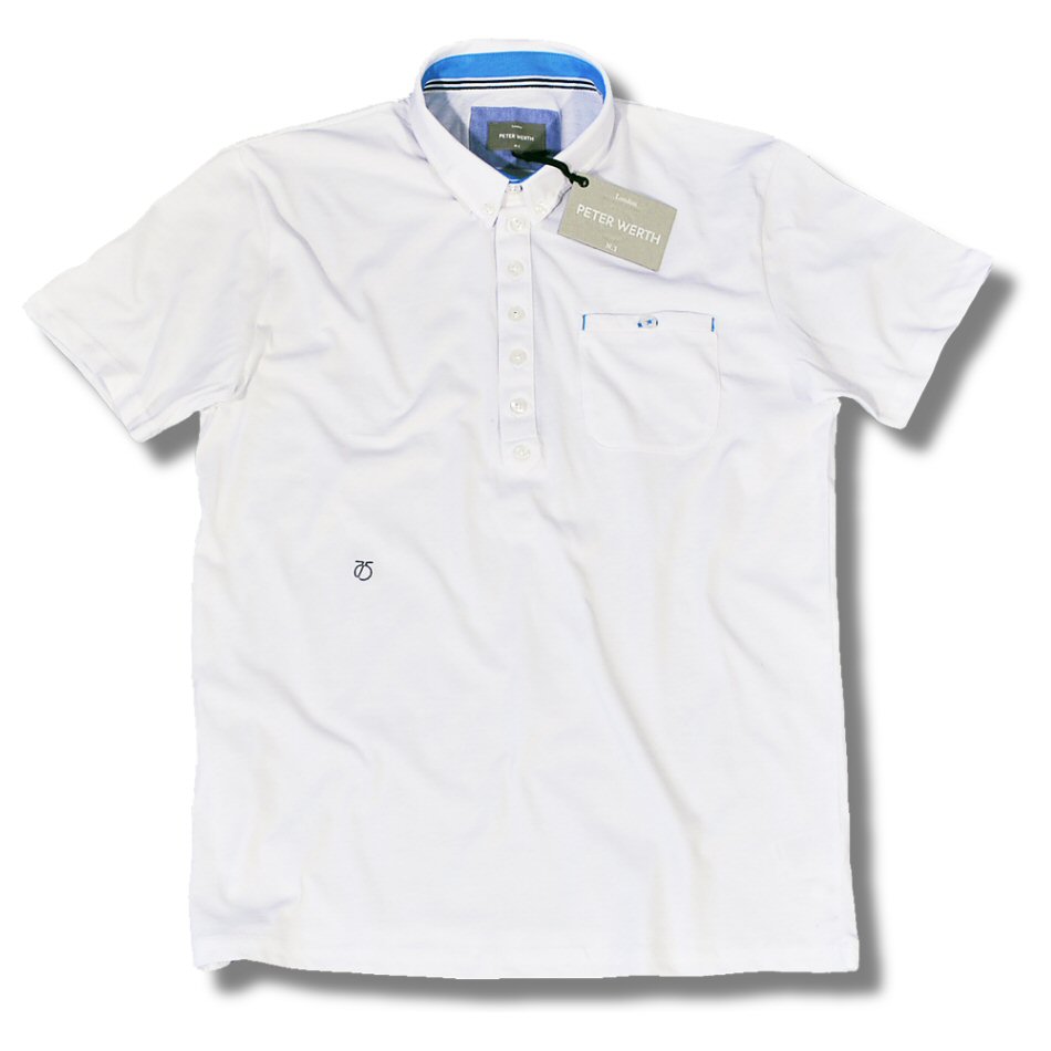 /Peter Werth Button Down Collar Plain Cotton S/S Polo Shirt White M | Adaptor Clothing